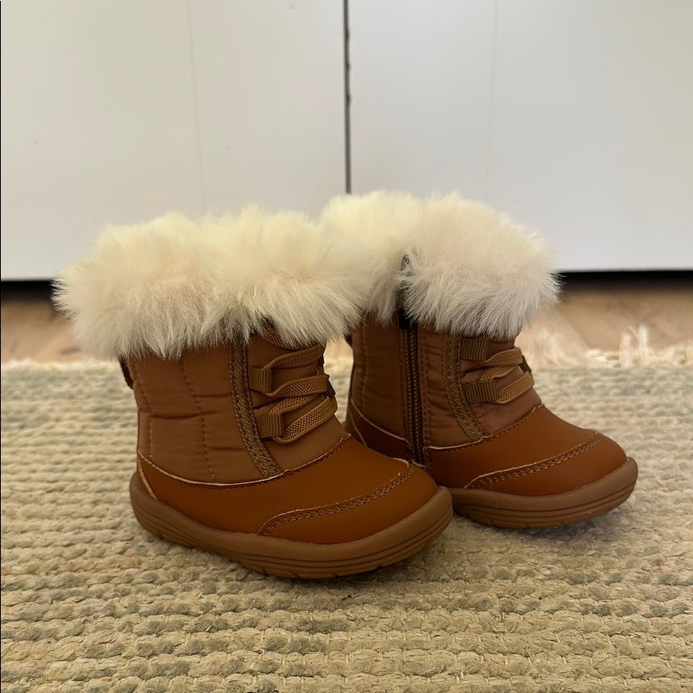 Cozy Tan Kids Boots with Faux Fur Lining